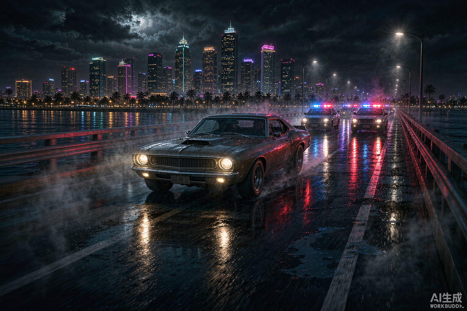 夜间的公路追逐战(AI 生成概念图)