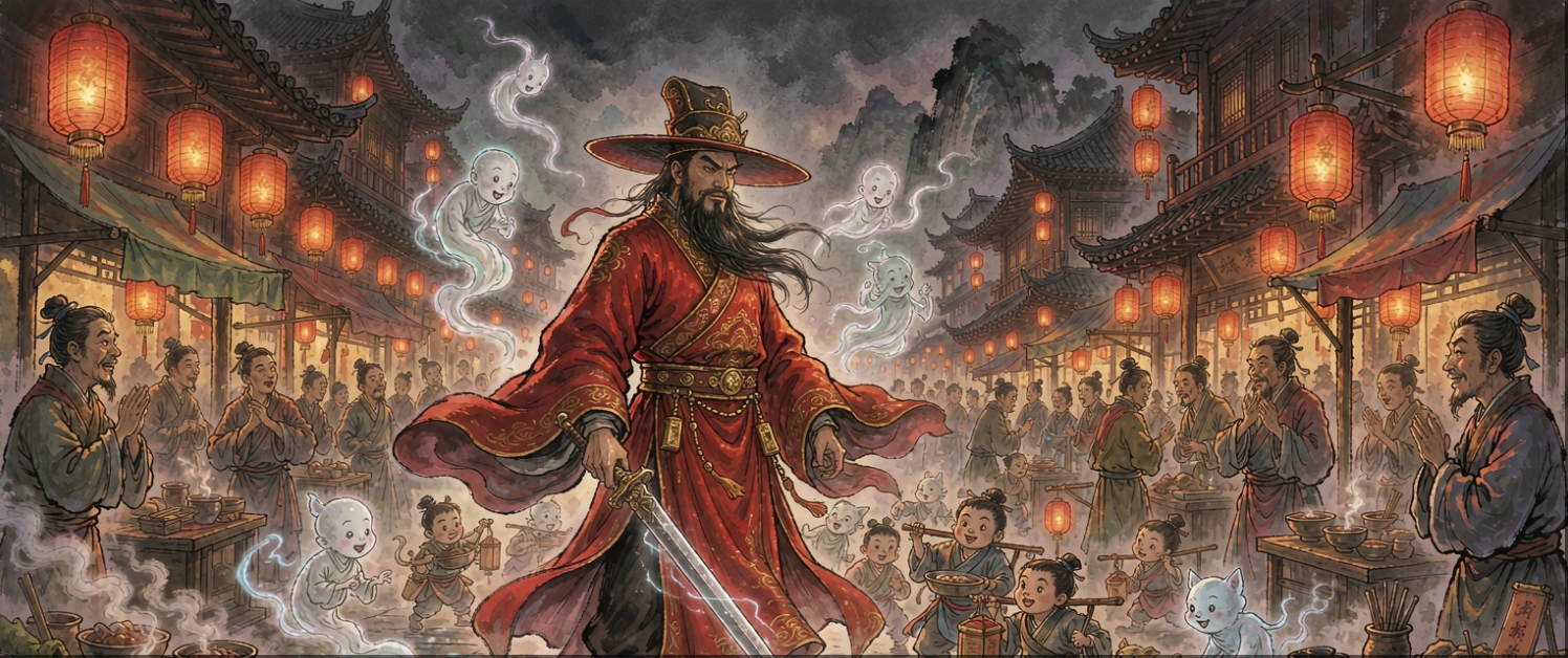市井烟火中的钟馗（AI 生成概念图）